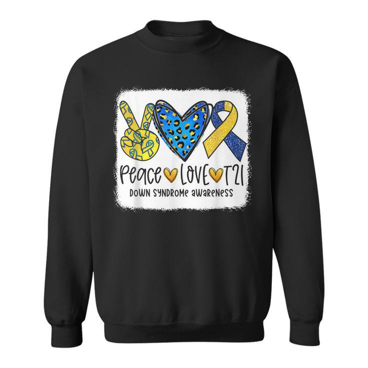 Peace Love T21 Cure Blue Yellow Down Syndrome Awareness Sweatshirt