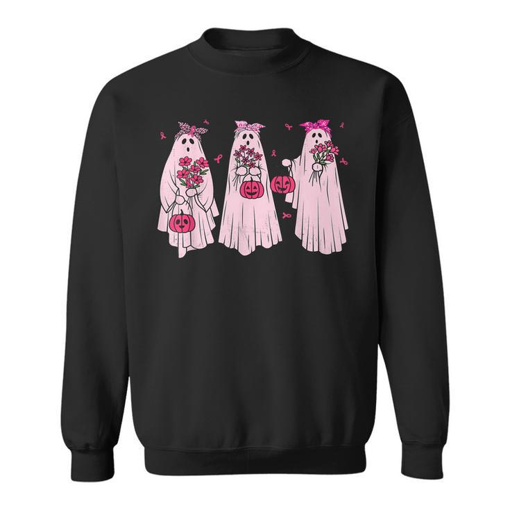 Pink Ribbon Breast Cancer Awareness Ghost Women Halloween  Men Women Sweatshirt Graphic Print Unisex