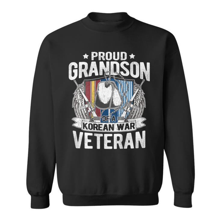 Proud Grandson Of Korean War Veteran Dog Tag Military Family  Men Women Sweatshirt Graphic Print Unisex