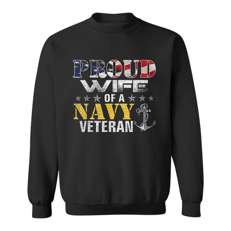 Proud Wife Of A Navy Veteran American Flag Military Gift Men Women Sweatshirt Graphic Print Unisex