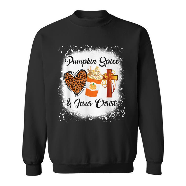 Pumpkin Spice And Jesus Christ  Leopard Heart Coffee Men Women Sweatshirt Graphic Print Unisex