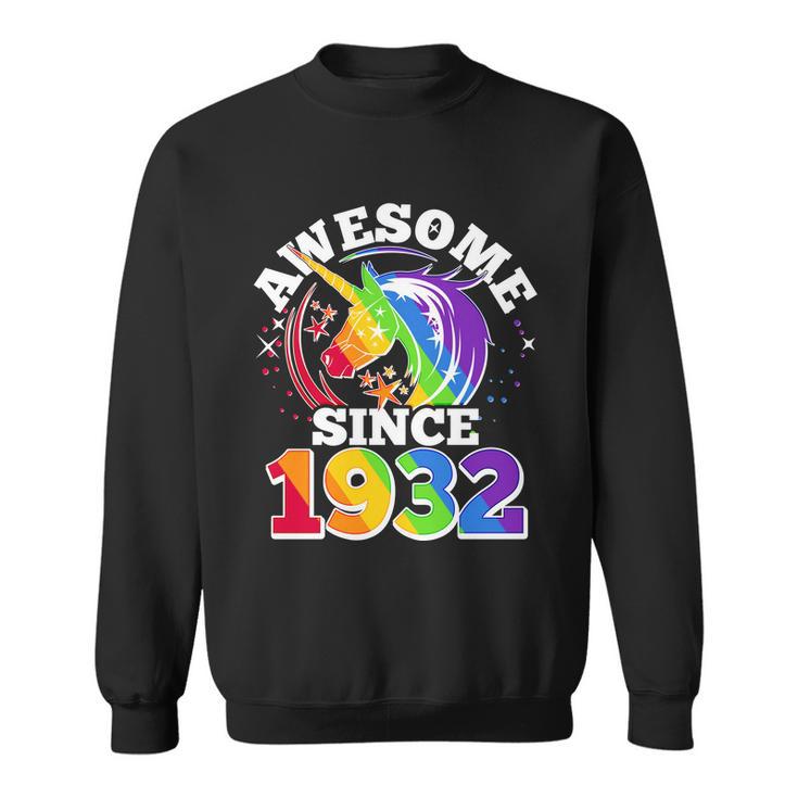 Rainbow Unicorn Awesome Since 1932 90Th Birthday Sweatshirt