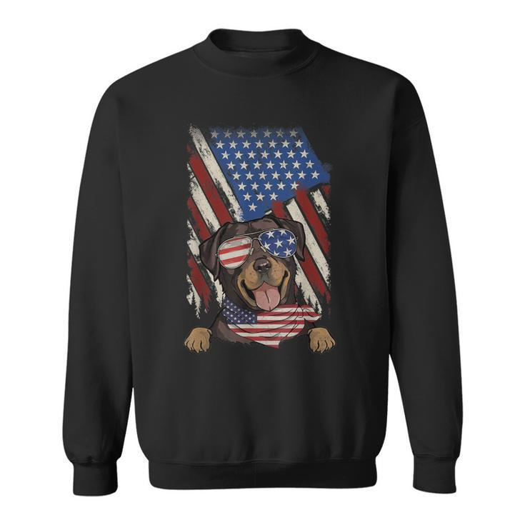 Retro American Flag Rottweiler Dad Mom Dog Lover 4Th Of July  Men Women Sweatshirt Graphic Print Unisex