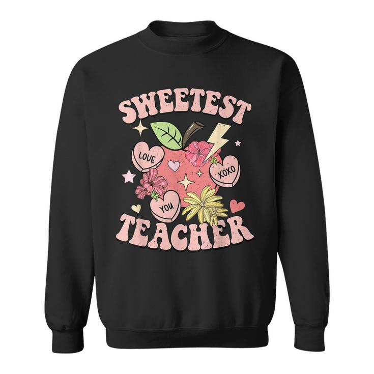 Retro Cute Apple Sweetest Teacher Funny Valentines Day  Sweatshirt