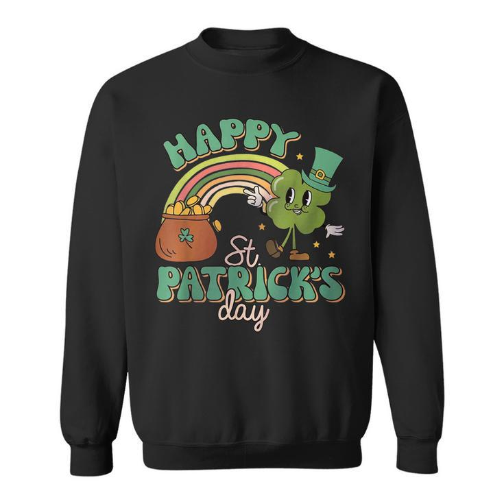 Retro Groovy Happy St Patricks Day Go Lucky Charm Shamrock  Sweatshirt