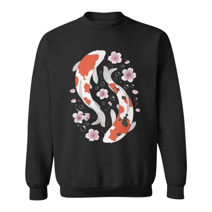 Retro Yin Yang Kawaii Japanese Koi Fish And Blossom Sakura  Sweatshirt