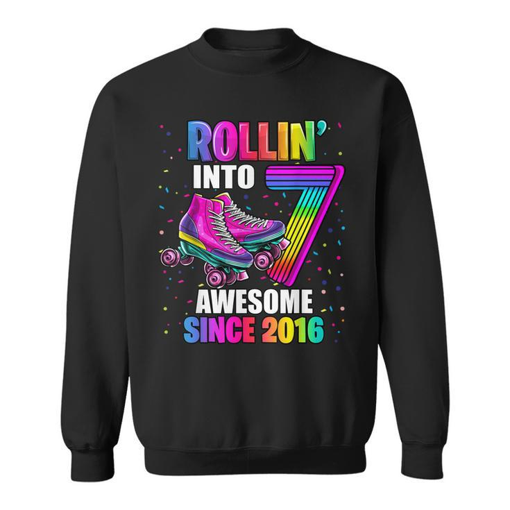 Rollin Into 7 Awesome 2016 Roller Skating 7Th Birthday Girls Sweatshirt