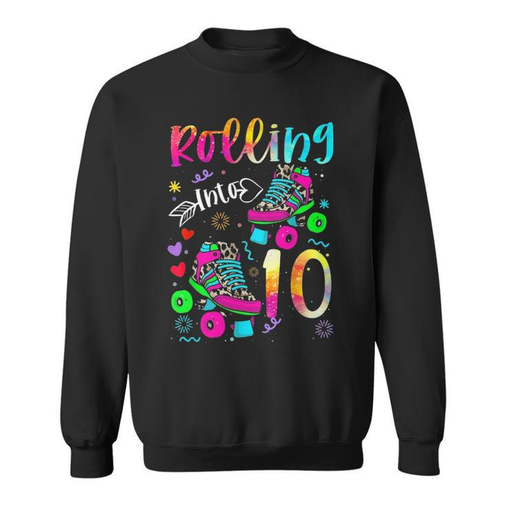 Rolling Into 10Th Birthday Leopard Roller Skates 10 Yrs Old Sweatshirt