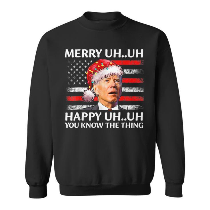 Santa Joe Biden Confused Merry Uh Uh Christmas America Flag  Men Women Sweatshirt Graphic Print Unisex