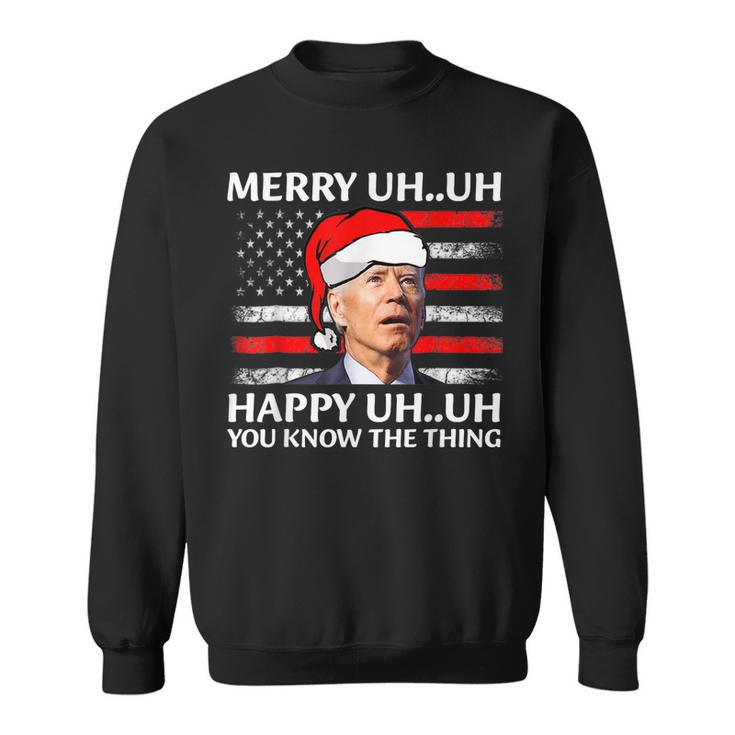 Santa Joe Biden Confused Merry Uh Uh Christmas America Flag V3 Men Women Sweatshirt Graphic Print Unisex