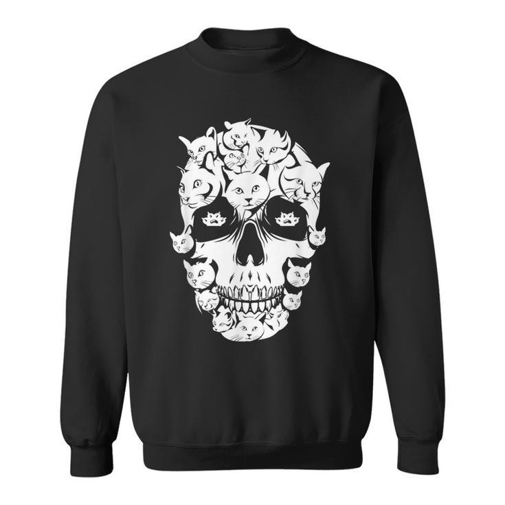 Scary Halloween Cat Skull Costume Black Cat Kitty Skeleton Men Women Sweatshirt Graphic Print Unisex