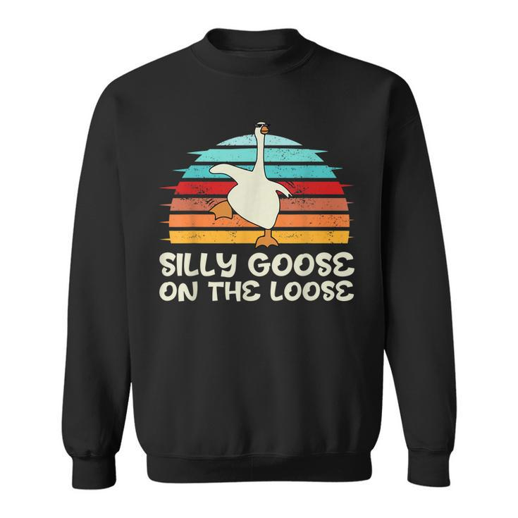 Silly Goose On The Loose Retro Sunset Funny Quote Gift  Sweatshirt