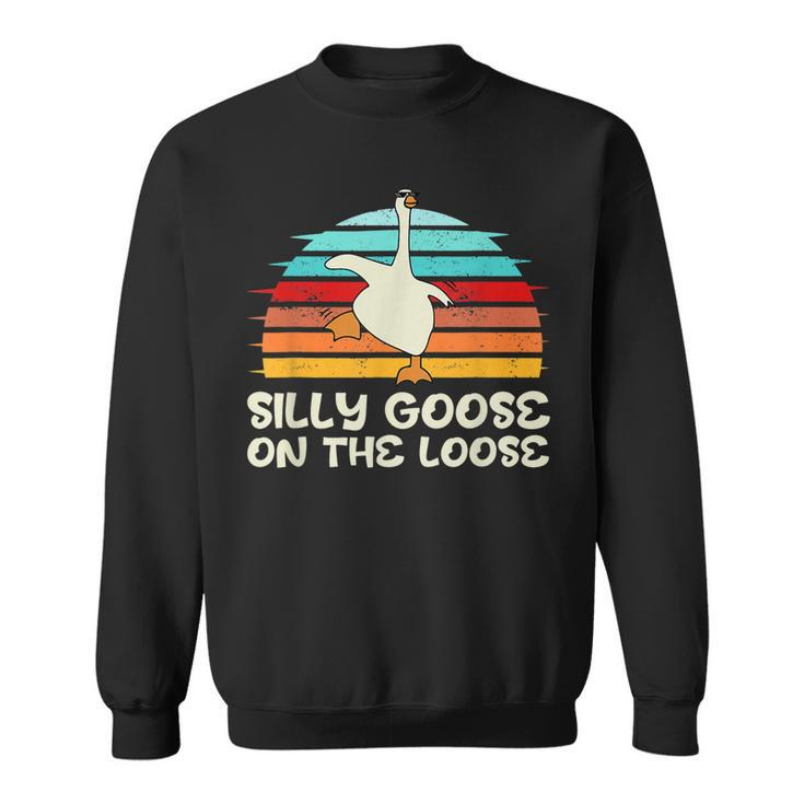 Silly Goose On The Loose Retro Sunset Funny Quote GiftSweatshirt
