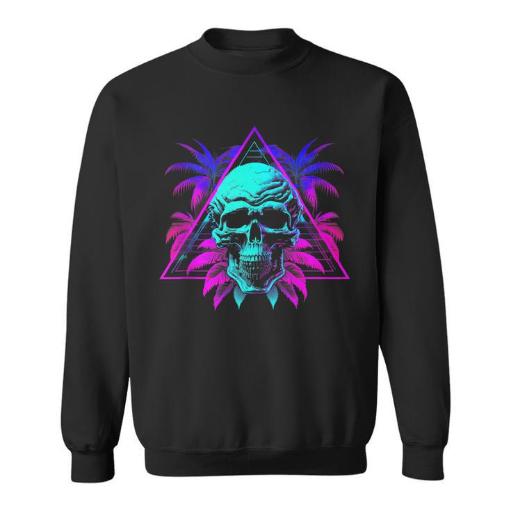 Skull Vaporwave Retrowave Aesthetic Synthwave 80S Palm Tree  Sweatshirt