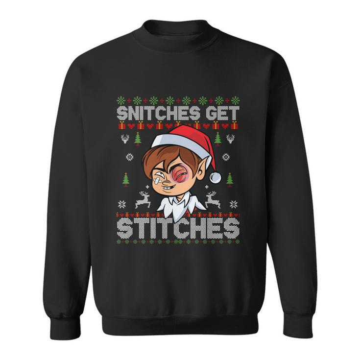 Snitches Get Stitches Elf Xmas Funny Vintage Retro Santa Hat Sweatshirt