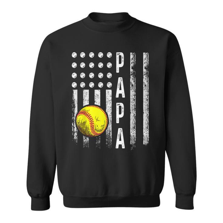 Softball Papa American Flag Vintage Softball Lovers  Sweatshirt