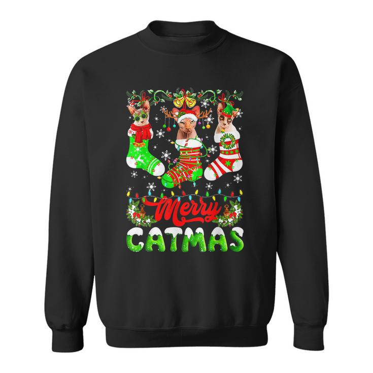 Sphynx Cat Christmas Santa Hat Scarf Holiday Cute  Men Women Sweatshirt Graphic Print Unisex