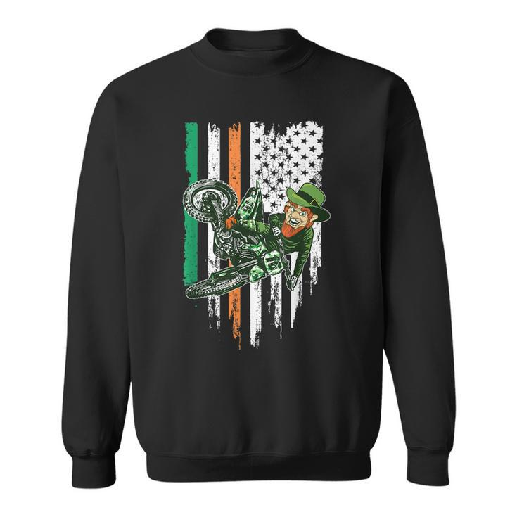 St Patricks Day Motocross Mx - Irish Leprechaun Dirt Bike  Sweatshirt