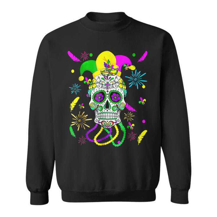Sugar Skull Jester Hat Funny Mardi Gras Carnival Mexican  Sweatshirt
