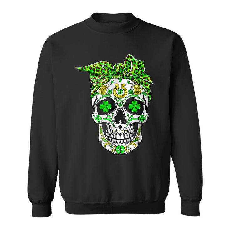 Sugar Skull St Patricks Day Of The Dead Women Men Leprechaun  Sweatshirt