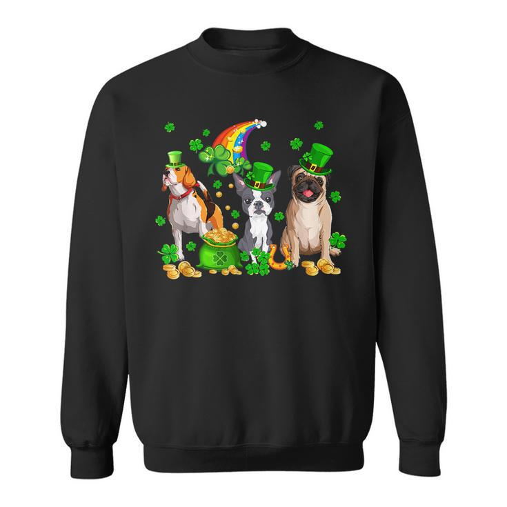 Three St Patricks Day Dogs Beagle Pug French Bulldog Lover  Sweatshirt