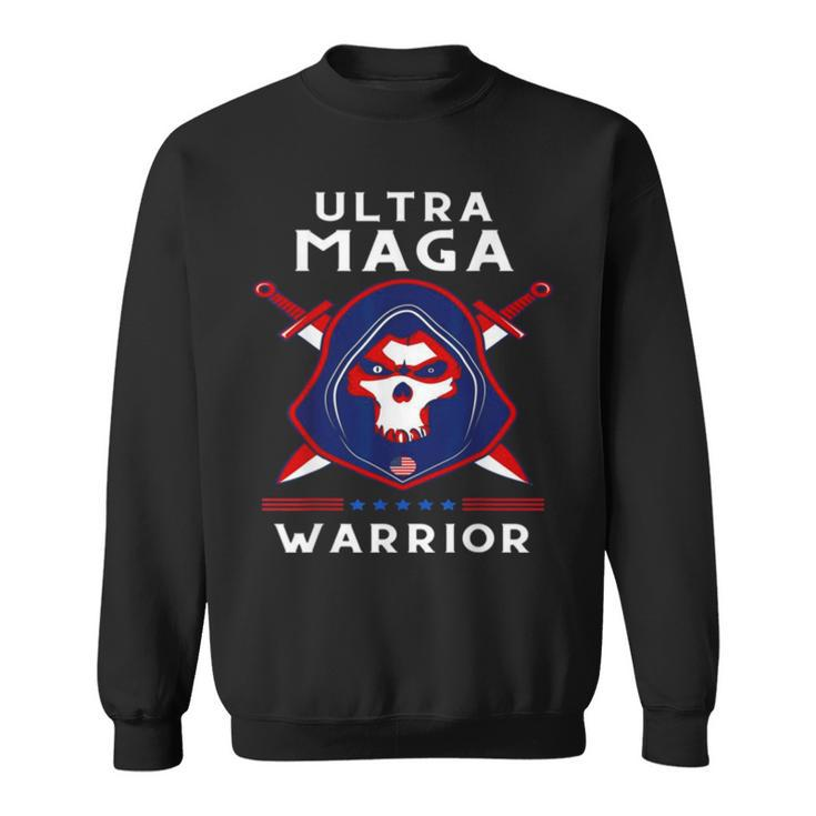 Ultra Maga Warrior Dad Anti Biden Us Flag Pro Trump  Sweatshirt