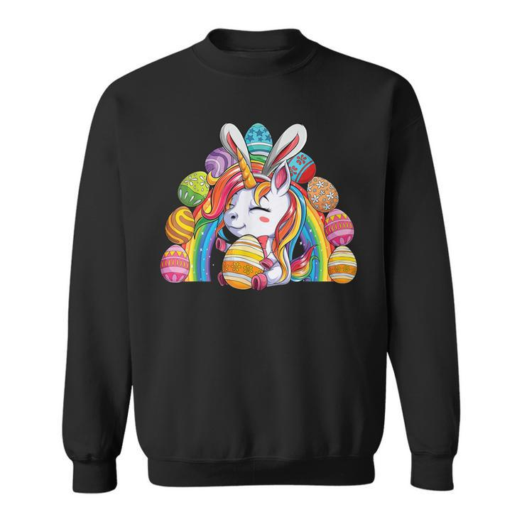 Unicorn Happy Easter Day Bunny Rainbow Egg Girls Kids  Sweatshirt