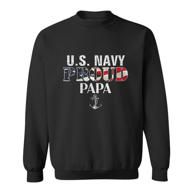US Proud Navy Papa With American Flag Veteran Day Men Women Sweatshirt Graphic Print Unisex