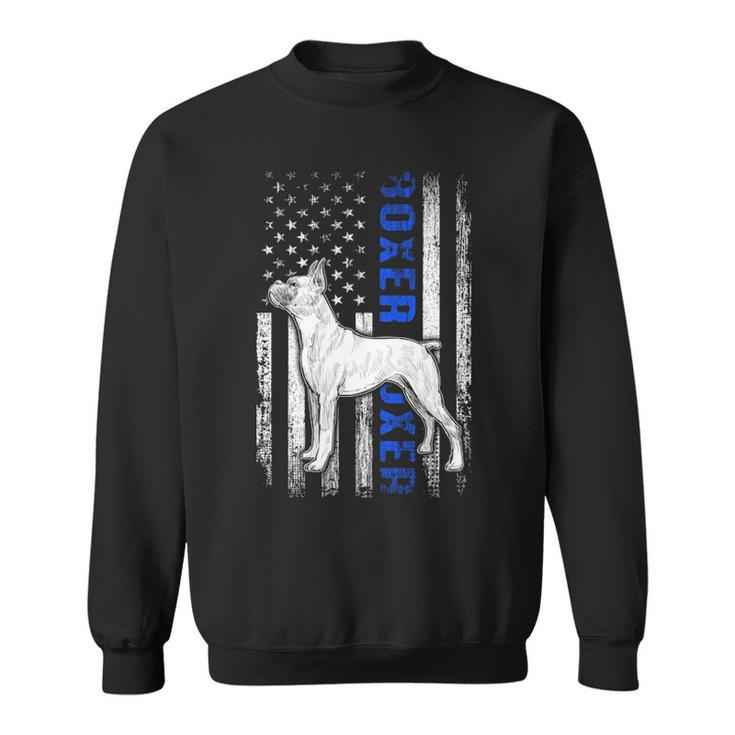 Usa Flag Clothing Police Boxer Dog Dad Gifts Thin Blue Line Sweatshirt