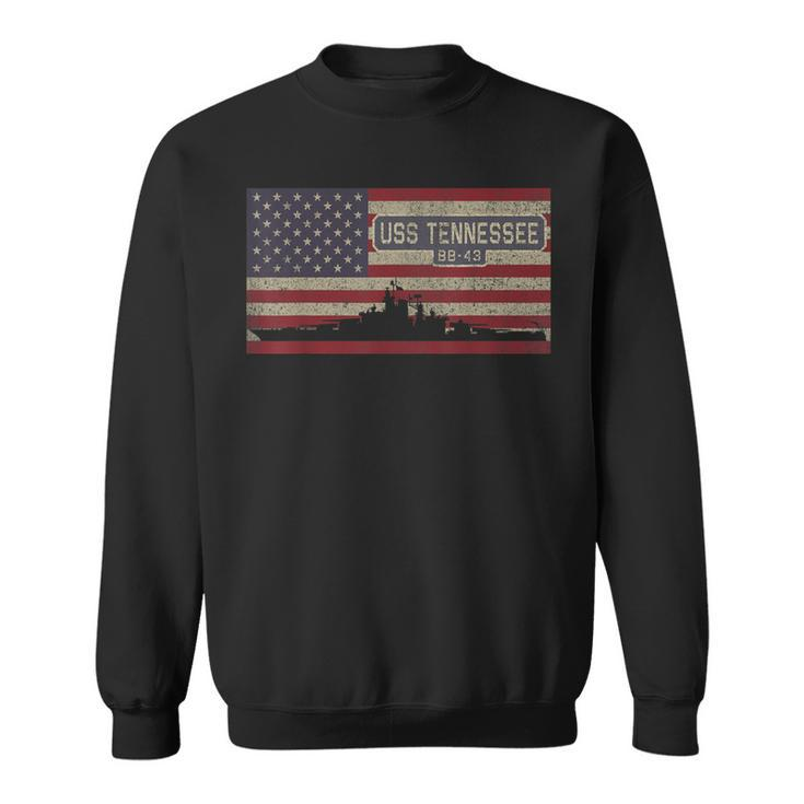 Uss Tennessee Bb-43 Ww2 Battleship Usa American Flag  Sweatshirt