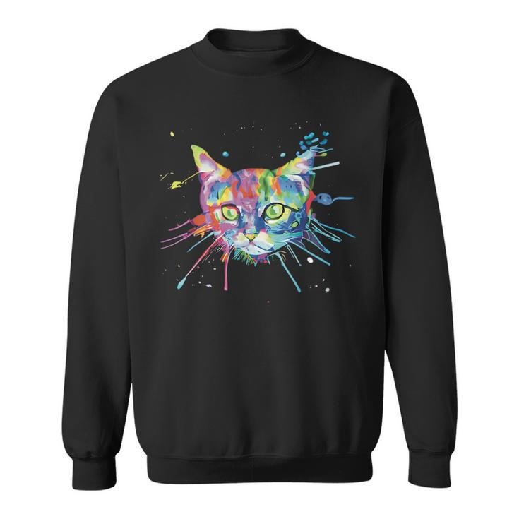 Vibrant Color Ink Splash Cat  Sweatshirt