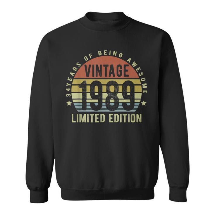 Vintage 1989 Limited Edition 34 Year Old Gifts 34Th Birthday  Sweatshirt