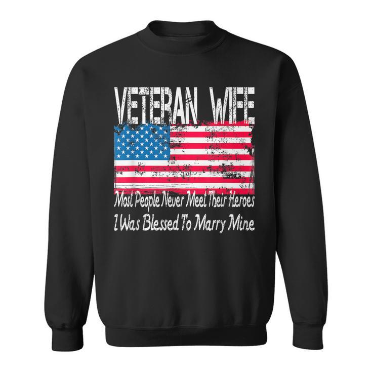 Vintage American Flag Us Military Family Veteran Wife  Men Women Sweatshirt Graphic Print Unisex