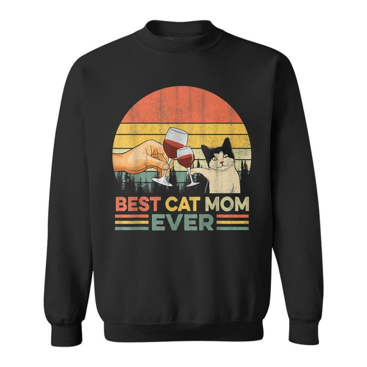 Vintage Best Cat Mom Ever Wine Drinking Women  Sweatshirt