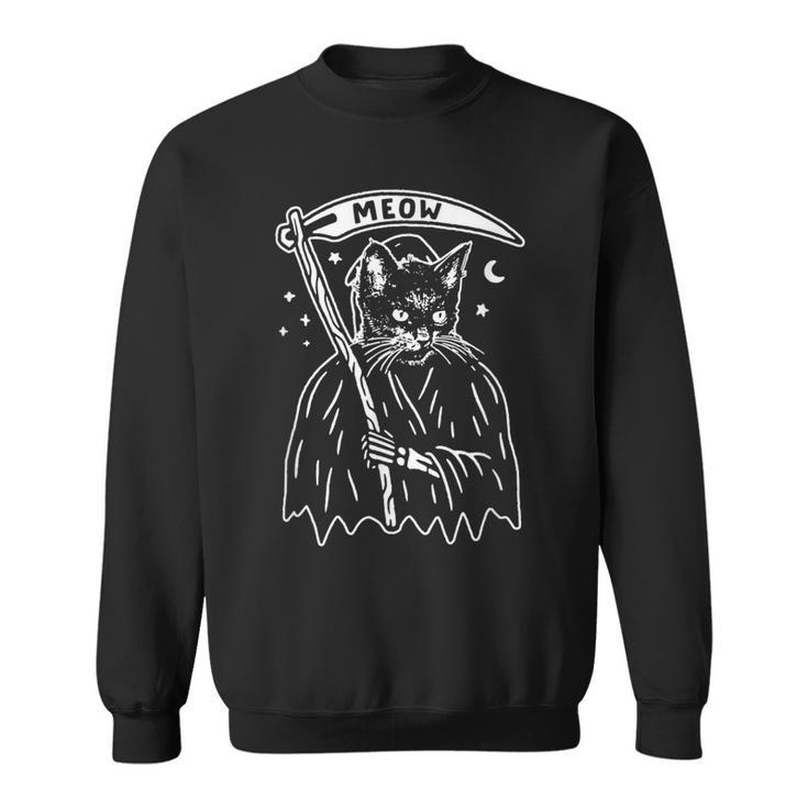 Vintage Death Cat Meow Funny Halloween Cat Lover  Sweatshirt