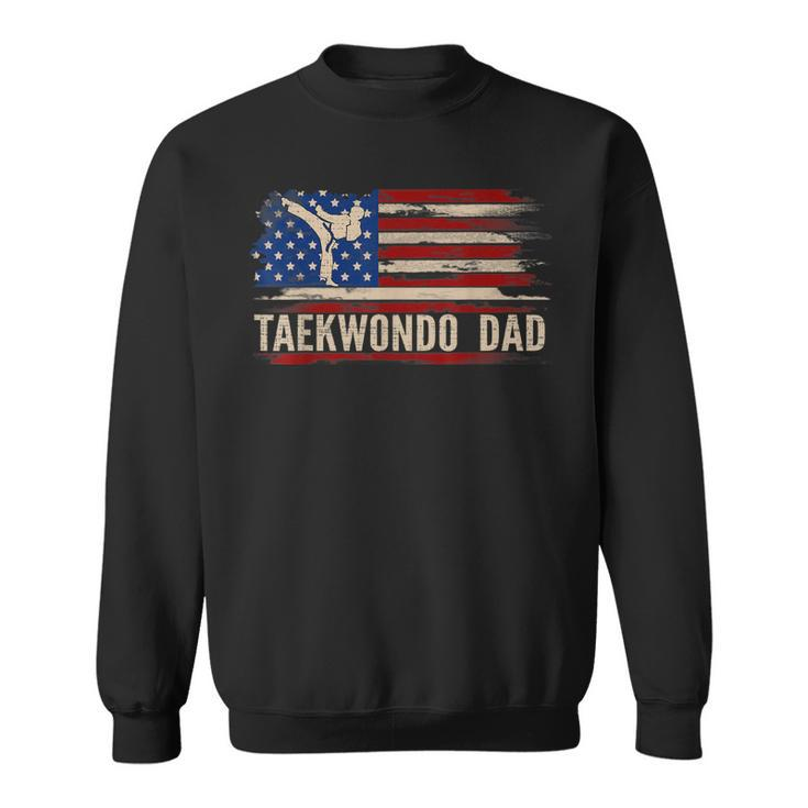 Vintage Taekwondo Dad American Usa Flag Sports The Kick  Sweatshirt