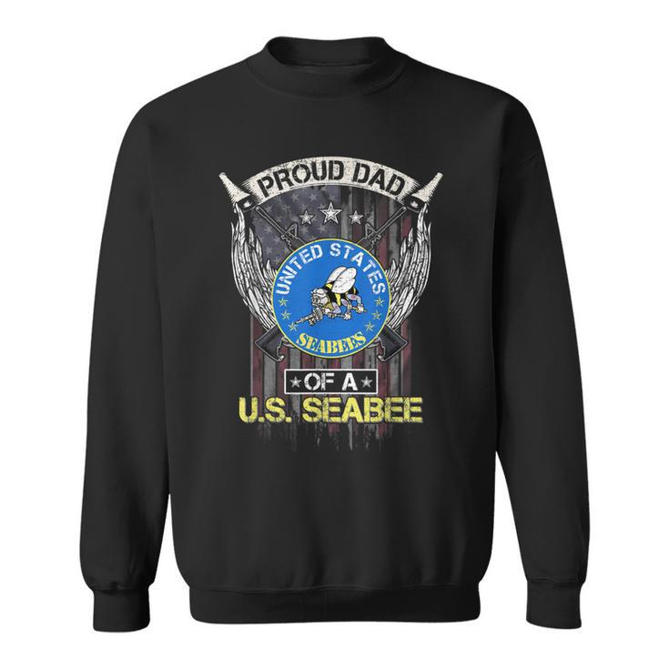 Vintage Usa American Flag Proud Dad Of A Us Seabee Veteran  Sweatshirt