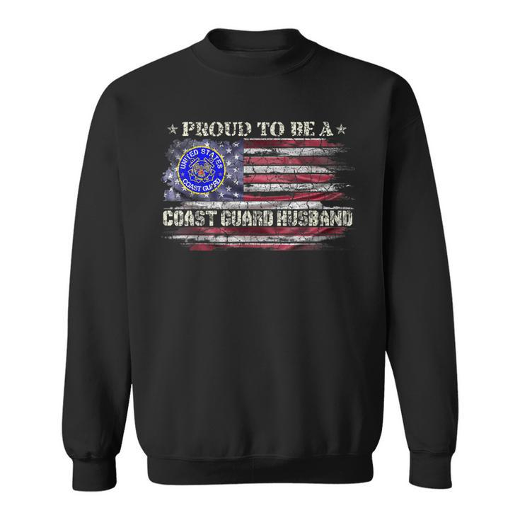 Vintage Usa American Flag Proud To Be A Coast Guard Husband  Sweatshirt