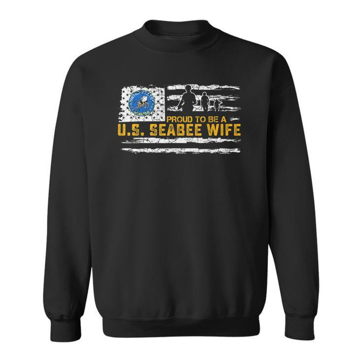 Vintage Usa American Flag Proud To Be A Seabee Wife Military Men Women Sweatshirt Graphic Print Unisex