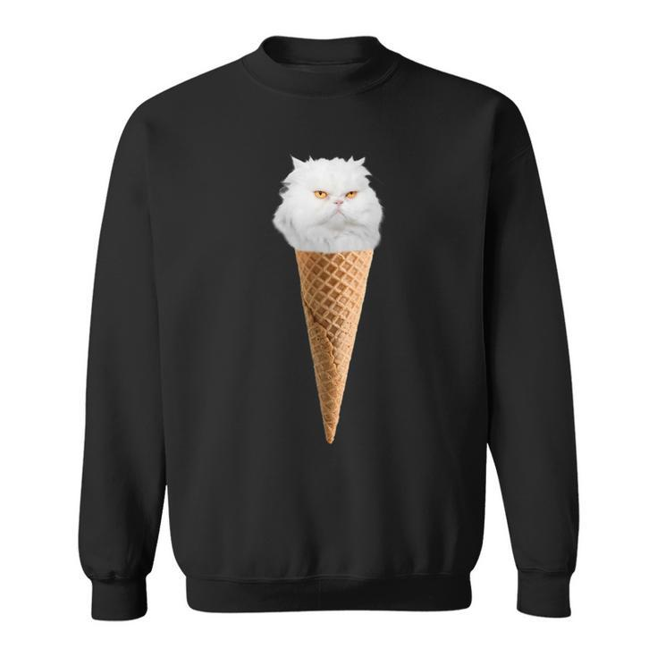 White Fluffy Cat Sitting In The Ice Cream Cone  Sweatshirt