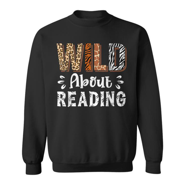 Wild About Reading Books Reader Lover Animals Leopard Zebra  Sweatshirt