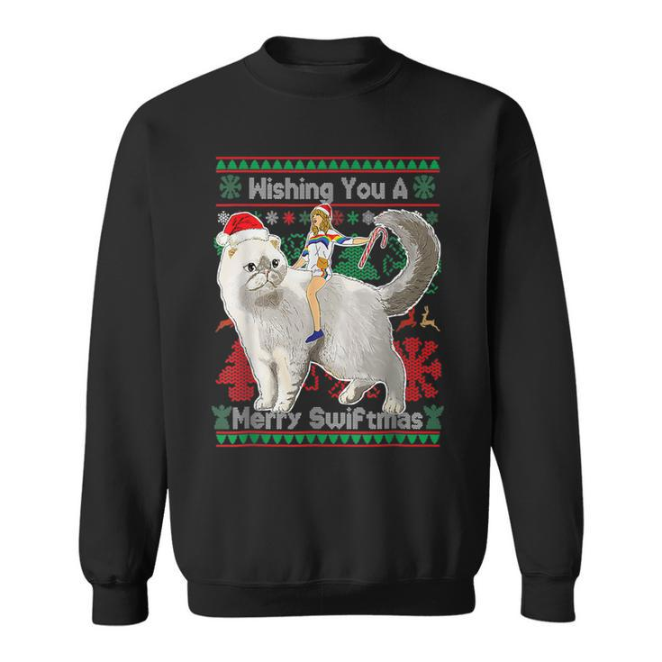 Wishing You A Merry Swiftmas Ugly Christmas Sweater Big Cat  Men Women Sweatshirt Graphic Print Unisex