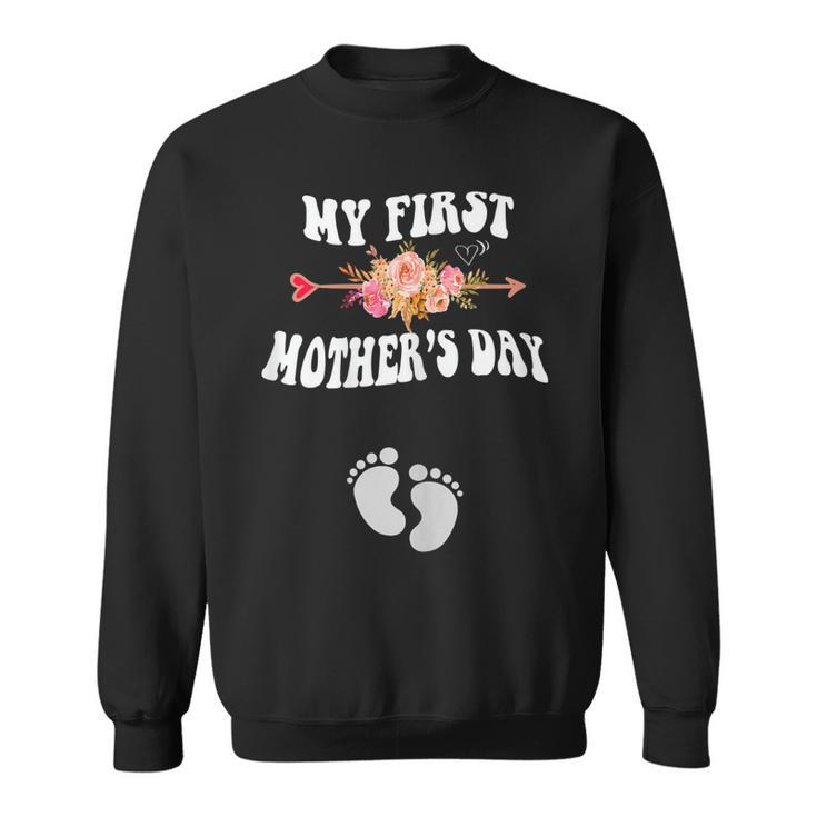 Womens My First Mothers Day Pregnancy Announcement New Mom 2023  Sweatshirt