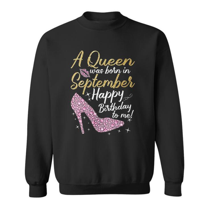 Womens Queens Are Born In September Gift Funny September Birthday V-Neck Men Women Sweatshirt Graphic Print Unisex