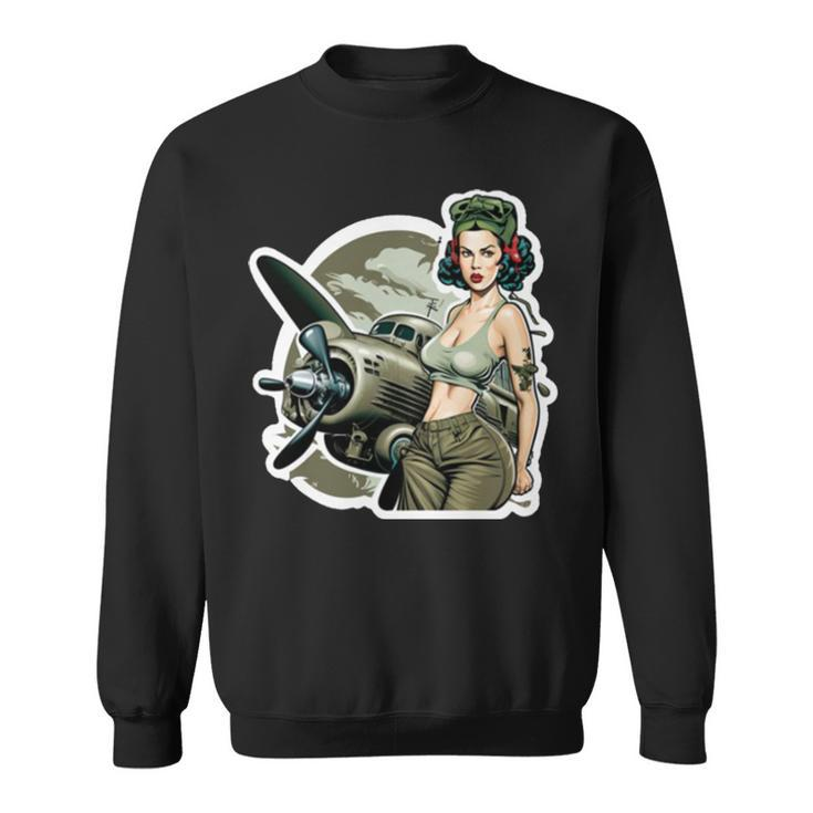 Wwii Military Aircraft Pinup Girl Sweatshirt