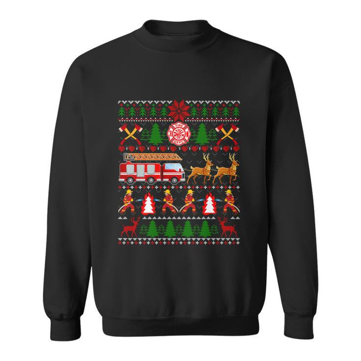 Xmas Firefighter Lover Fire Truck Fire Ugly Christmas Gift Sweatshirt