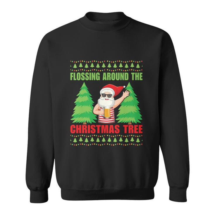 Xmas Santa Floss Around Christmas Tree Gift Ugly Christmas Sweatshirt