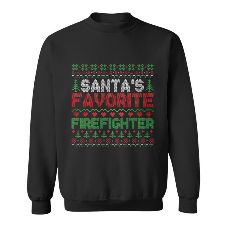 Xmas Santas Favorite Firefighter Ugly Christmas Sweater Gift Sweatshirt