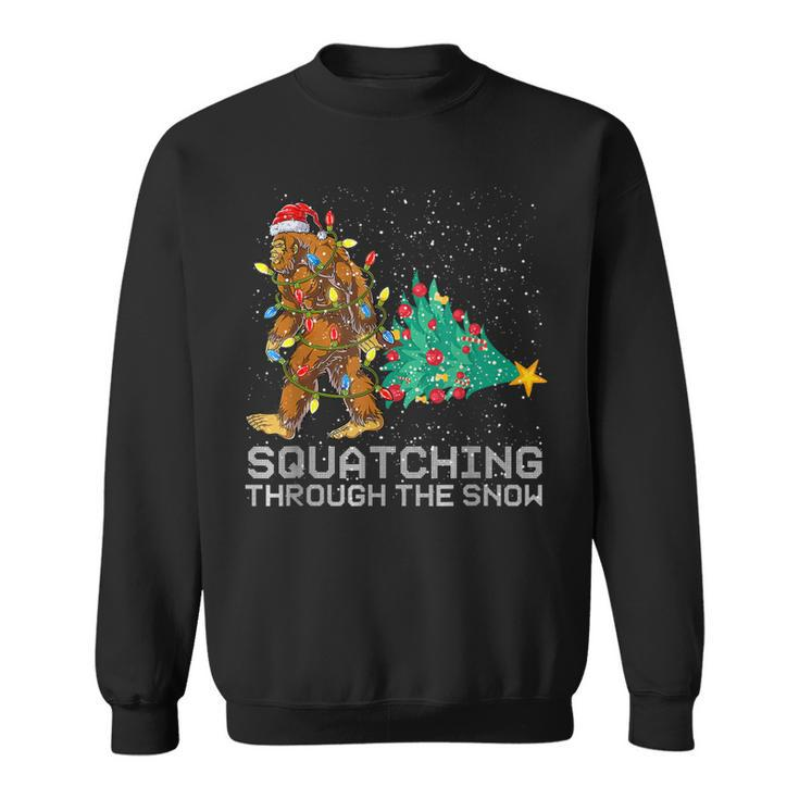 Xmas Squatching Through The Snow Bigfoot Christmas Sasquatch  Men Women Sweatshirt Graphic Print Unisex