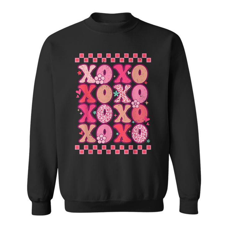 Xoxo Valentine Retro Groovy Heart Love Funny Valentines Day  Sweatshirt